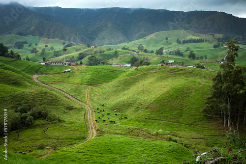 Beautiful Antioquia landscape with green mountains - San Pedro de los milagros, Colombia.