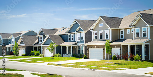 Row of middle class homes in Indiana