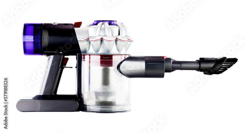Cutout of an isolated domestic cordless handheld vacuum cleaner with the transparent png 