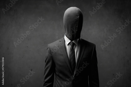 illustration d'un homme d'affaires en costume sans visage, tête recouverte de tissu, anonyme