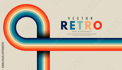 Abstract minimalist retro background with rounded stripe elements. 70s lines background. Graphic vector flat design style.