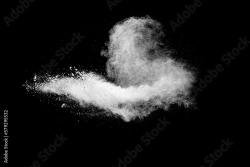 White powder explosion clouds.Freeze motion of white dust particle splash.