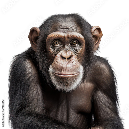 chimpanzee face shot , isolated on transparent background cutout , generative ai