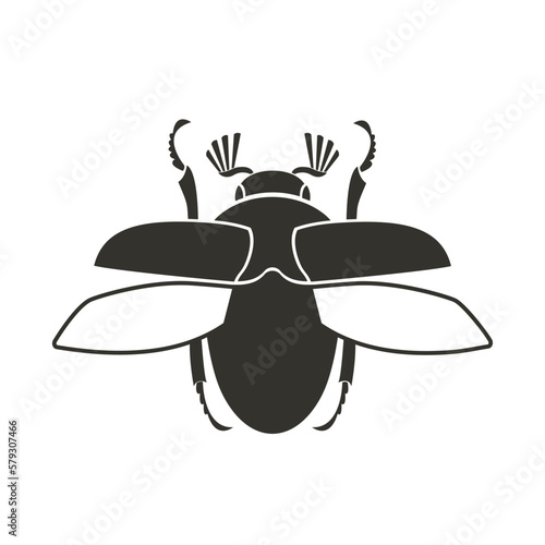 Flying grub cockchafer beetle insect icon. Beetle spread wings. Decorative ornate design. Geometric insect vector illustration in flat style