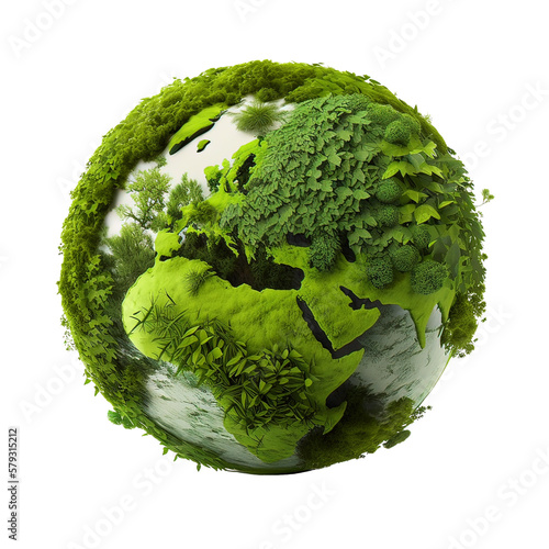 Green earth day on isolated white background. Care for the environment and ecology. Resources that are sustainable, renewable, and green. Graphic resource. Generative AI.