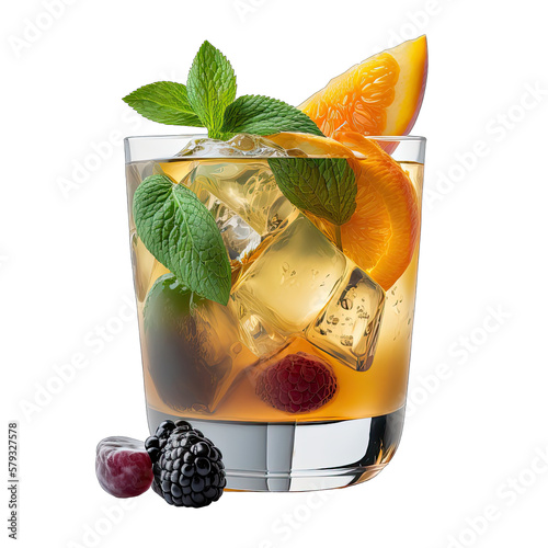 fruit cocktail with ice and mint