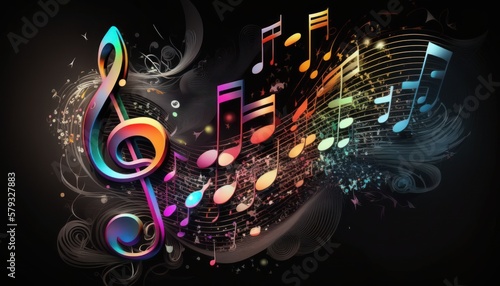 Musical Symphony: A vibrant and colorful abstract design featuring musical notes and a treble clef, symbolizing the power and beauty of music. The image evokes feelings of joy, creativity, and passion