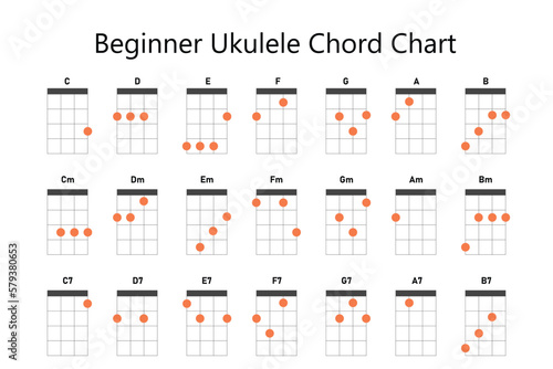 Ukulele Chords set,Ukulele Lesson.Isolated on a white background.