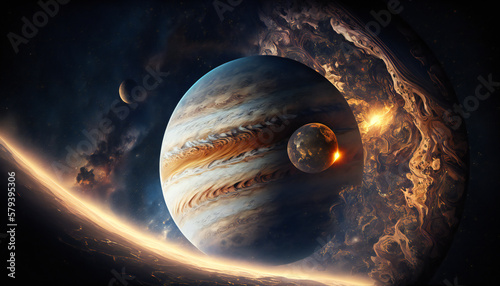Planet similar to Jupiter in space - Space wallpaper - Generative AI