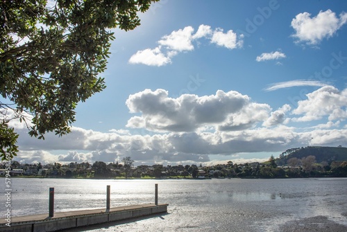 Scenic view of the Panmure Basin surrounded by the breathtaking nature of New Zealand