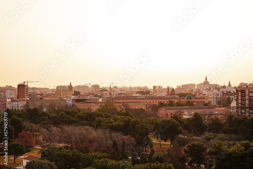 Early morning view of the city of Valencia and Turia Garden 