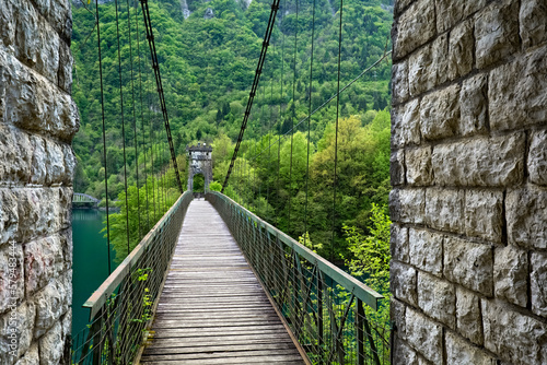 The Vittoria bridge on the lake of Corlo. Arsié, Belluno province, Veneto, Italy.