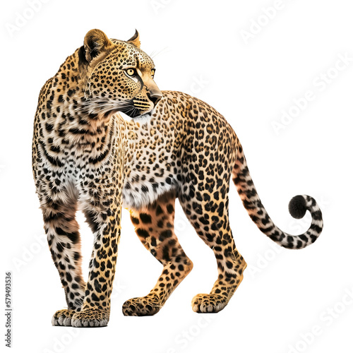 Leopard isolated on white, transparent background, PNG, generative ai