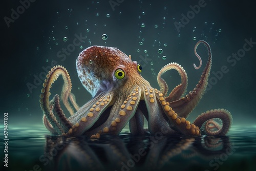 Isolated octopus in water. Generative AI.