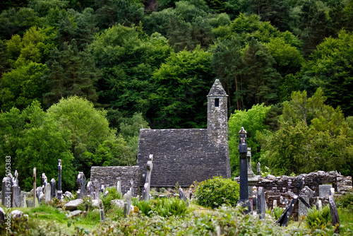 Medieval monastery Glendalough on the green island Ireland