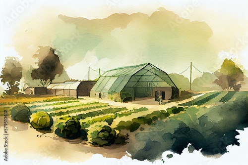 Sustainable agriculture, watercolour style generative AI