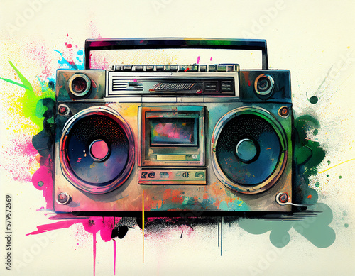 A Watercolor Graphic of a Boom Box | Generative AI