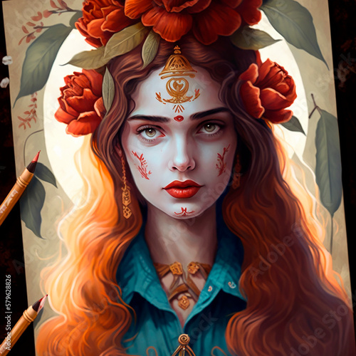 kali goddess of death red hair blue eyes