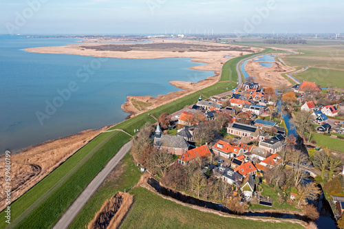 Aerial from the historical village Gaast at the IJsselmeer in Friesland the Netherlands