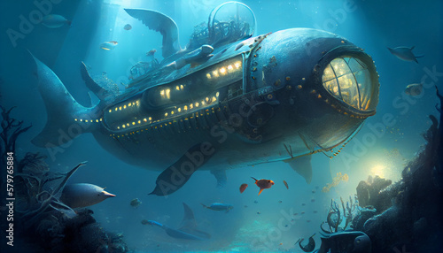 Deep-sea_exploration_with submarines_and_underwater Ai generated image