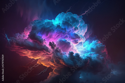 clouds and thunder lightnings and storm.Generative AI