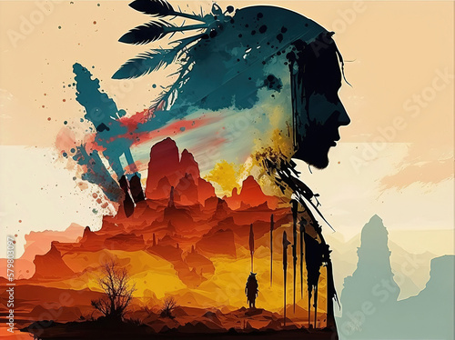 Beautiful Native American Indian abstract art, generative ai