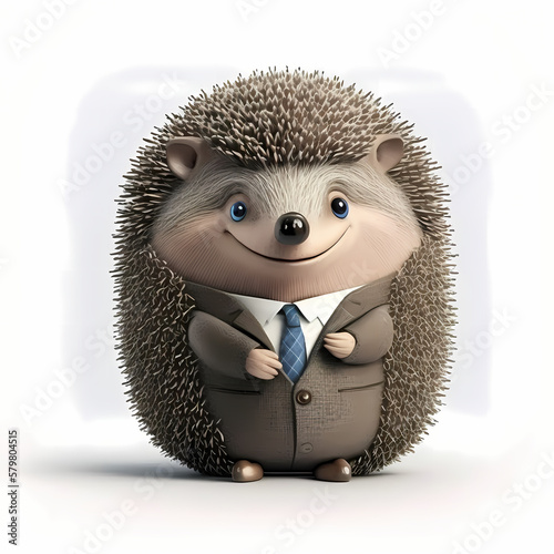 Hedgehog Business Suit Isolated White. Generative AI