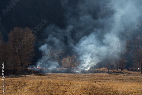 Agricultural fire in a field, Digne les Bains, Alpes de Haute Provence, France.