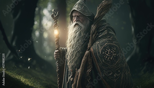 wise old druid digital art illustration, Generative AI