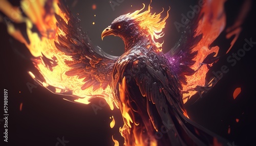 mystical phoenix digital art illustration, Generative AI