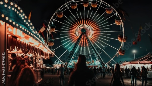 The excitement of a carnival at night unsplash ferris wheel at night Generative AI