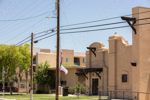 Morning light shines on the historic downtown area of Imperial, California, USA.