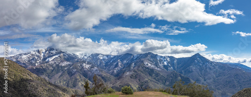 landscape near village of three rivers with view to Middle Fork Kaweah river and mountain range in Sequoia national park