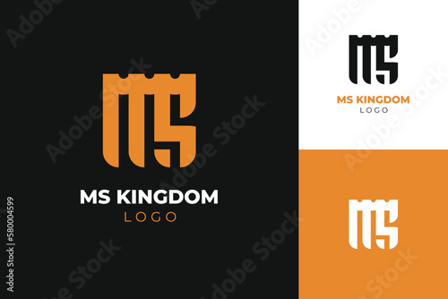 logo icon symbol of letter m and letter s combine with kingdom castle gold throne king crown simple modern style design for museum history