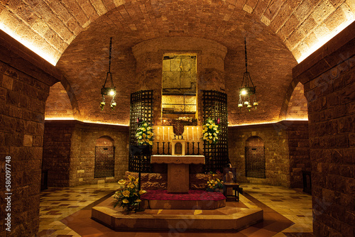 Crypt with the tomb of Saint Francis in the Basilica "San Francesco", Assisi, Italy