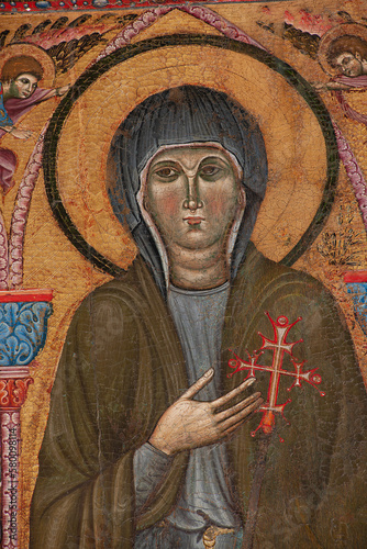 Sainte Clare of Assisi, panel painting in the church of "Santa Chiara", Assisi, Italy