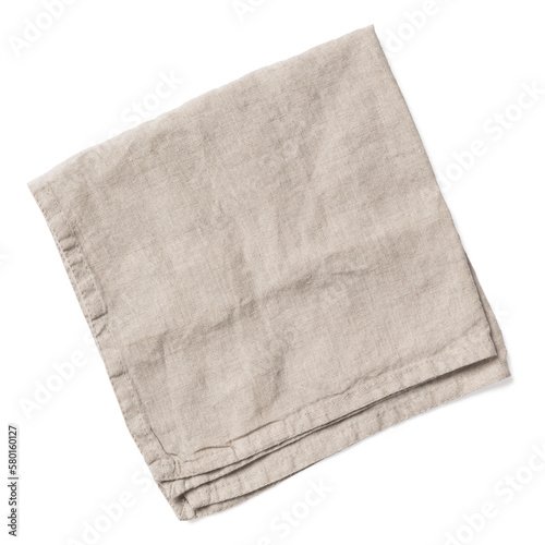 natural linen napkin in a neutral shade, great as background object for flatlays, isolated over a transparent background, textile design element, top view