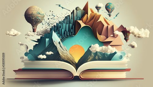 Books and Knowledge imagination composition - Generative AI illustration