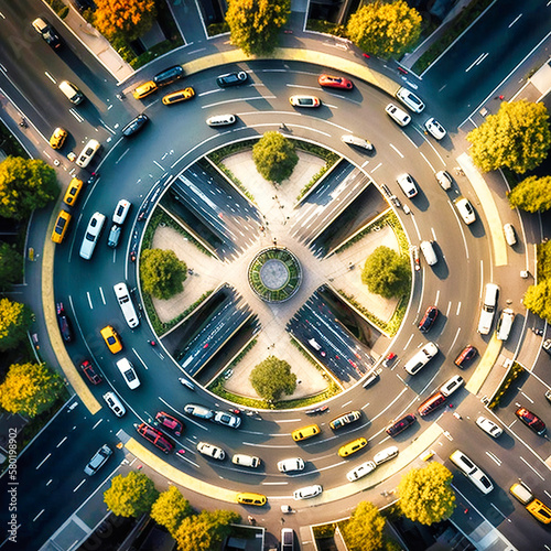 Top view of a big roundabout - generative ai