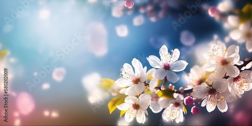 Closeup Blossom tree over nature background . Spring flowers background copy space in Blurred concept. by ai generative
