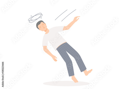 Isolated of a fainting man in flat vector illustration. 