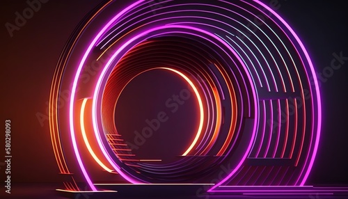 3d render, abstract geometric neon background, glowing spiral line, simple helix. Minimalist wallpaper