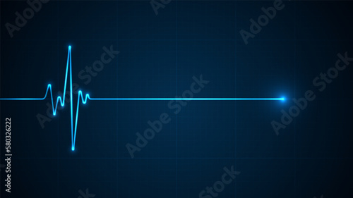 Emergency ekg monitoring. Blue glowing neon heart pulse. Heart beat. Electrocardiogram