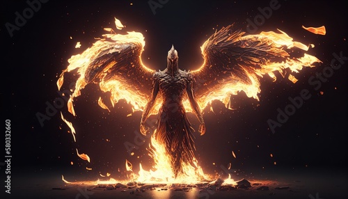 mythical phoenix in the form of a man. Created with Generative AI.