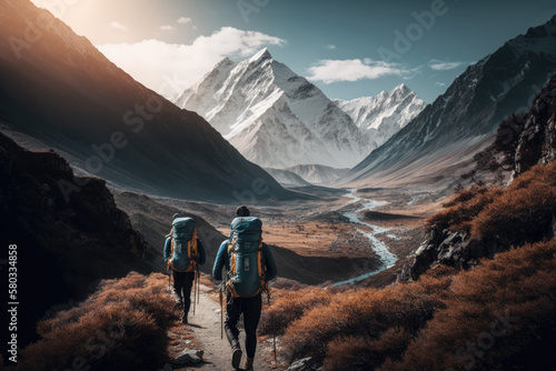 Wander Rucksack Touristen auf dem Weg zum Himalaya
