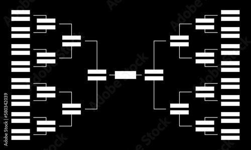 Tournament bracket blank on black background. Sport championship. Football or basketball tourney. Vector template.