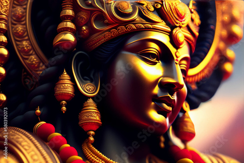 hindu god shiva buddha statue in golden crown golden Statue of Lord Shiva ai genrative