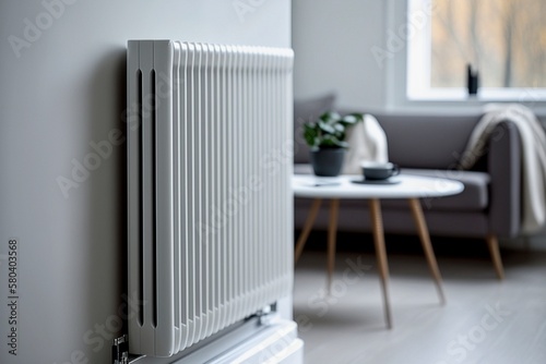 Modern White Radiator in a Cozy Living Room with Minimalist Decor and Neutral Colors