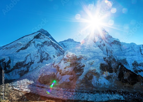 Morning sun above Mount Everest, lhotse and Nuptse