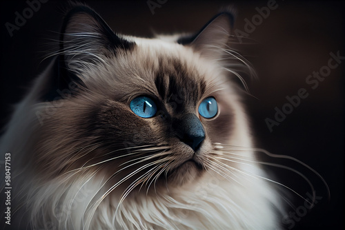 Portrait of a beautiful ragdoll cat with blue eyes.generative ai
